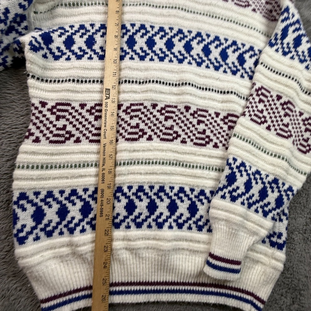 Atlas USA Mens M Vintage Knit Sweater Cream Fair Isle Patterned Crew Neck - Picture 6 of 8